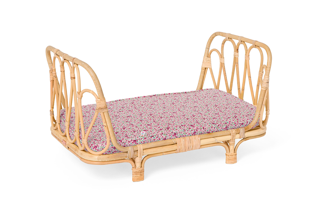 poppie toys rattan doll bed in meadow