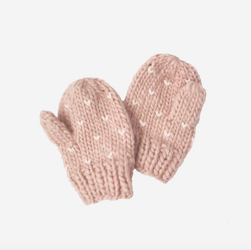 FINAL SALE: knit mittens in blush hearts