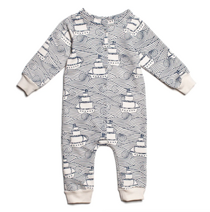 french terry romper in high seas navy