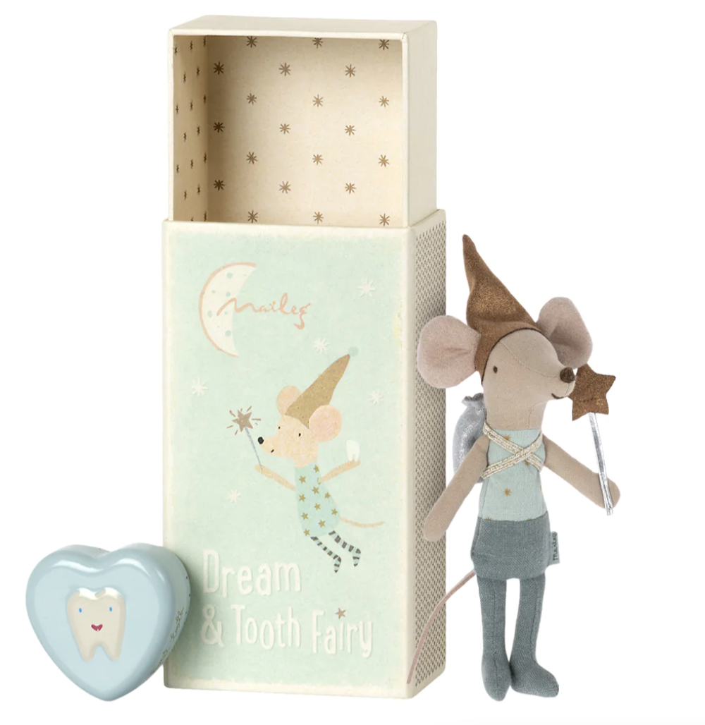 tooth fairy mouse in box, blue