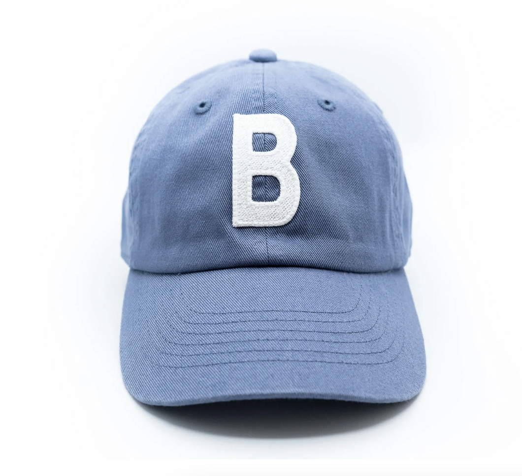 toddler letter ball cap in dusty blue