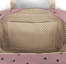 changing bag in lilac hearts