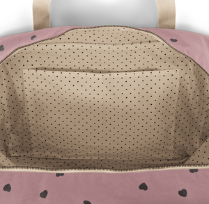 changing bag in lilac hearts