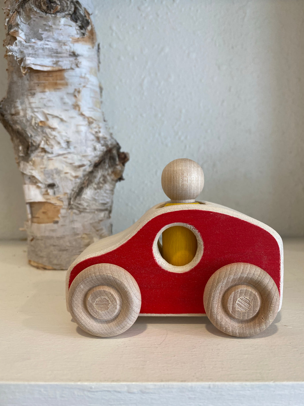 wooden red car